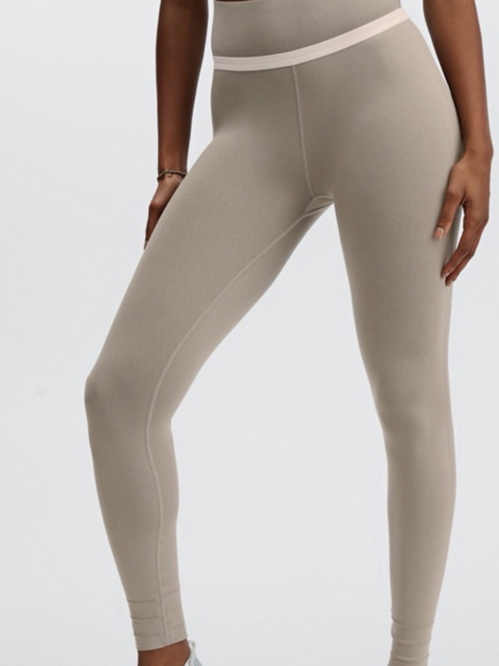 Fabletics SculptKnit High Rise Ankle Leggings Beige White Cut Out Women's Large
